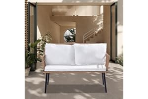 Homsido Outdoor Patio Loveseat, 2-seat Patio Couch All-Weather Wicker Rattan Woven Furniture with Thick Cushion Pillows Boho Small Sofa for Garden Porch, Balcony, Lawn and Terrace