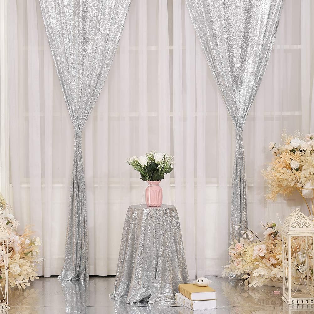 Amazon Com Squarepie Sequin Curtain 2ft X 8ft Silver 2pcs Backdrop Background For Wedding Party Christmas Camera Photo