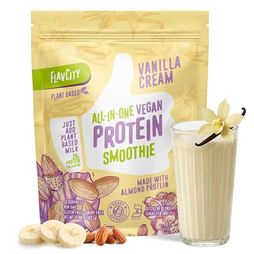 FlavCity Vegan Almond Protein Shake Powder, Vanilla Cream + Reishi ...