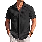 COOFANDY Men's Casual Textured Short Sleeve Button Down Summer Beach Shirt