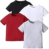 OPAWO Unisex Infant Baby Crew Neck T-Shirt 4 Pack Toddler Short Sleeve Solid Color Tees Shirts for Boys Girls 6 Months-5T