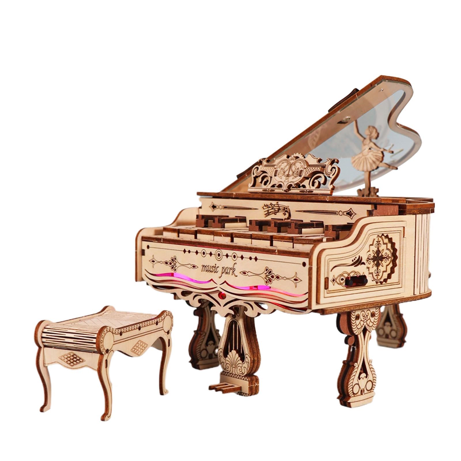 Music Park 3D Wooden Puzzles Model Kits for Adults to Build Piano Music Box Can Be Paly With Lights Gifts for Christmas