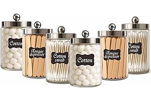 BAOZENP Clinic Glass Sundry Jar Sets - First Aid Organized Supplies Storage Container for Storing Bandages, Applicators, Cotton Ball, Gauze Pads & Tongue Depressors, 7"x4", 6 PCS