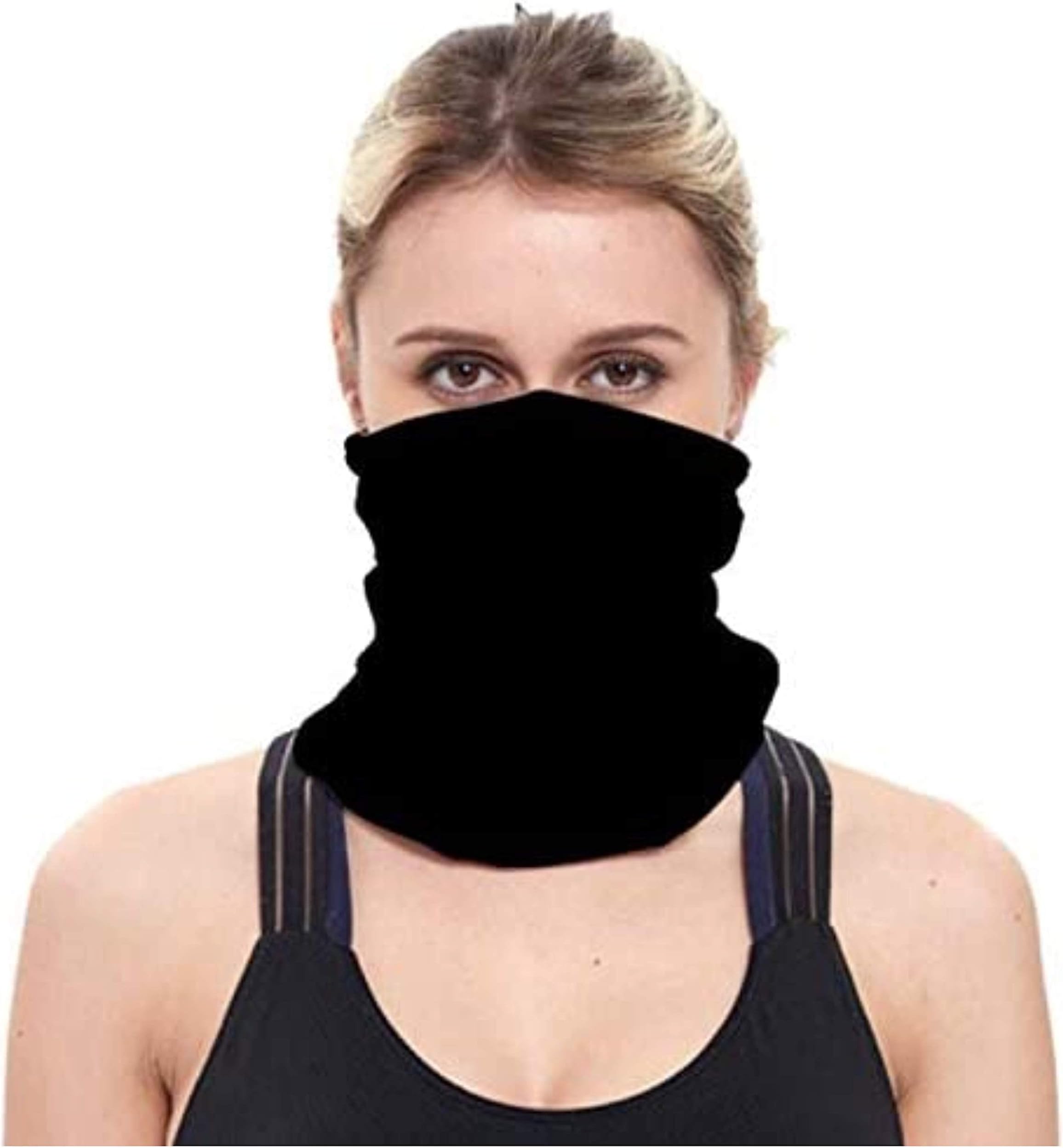 Virtual Vending 2 Pcs Outdoor Face Mask Multifunctional Seamless Microfiber Face Neck Gaiter Shields Headwear for Men & Women Motorcycle Hiking Cycling Ski Snowboard (Black)