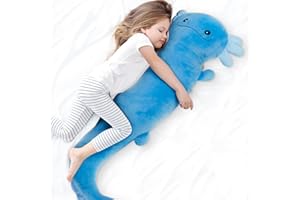 TIANMIHOU 48 inch Giant Axolotl Plush Stuffed Animal, Big Blue Axolotl Glow in The Dark Fluorescent Plushies, Jumbo Salamander Body Pillow Gifts for Kids Adults, Birthday