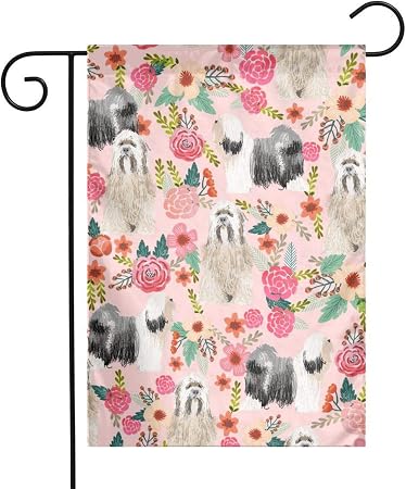 Surce Drapeau De Jardin Fleurs De Chien Terrier Tibétain De