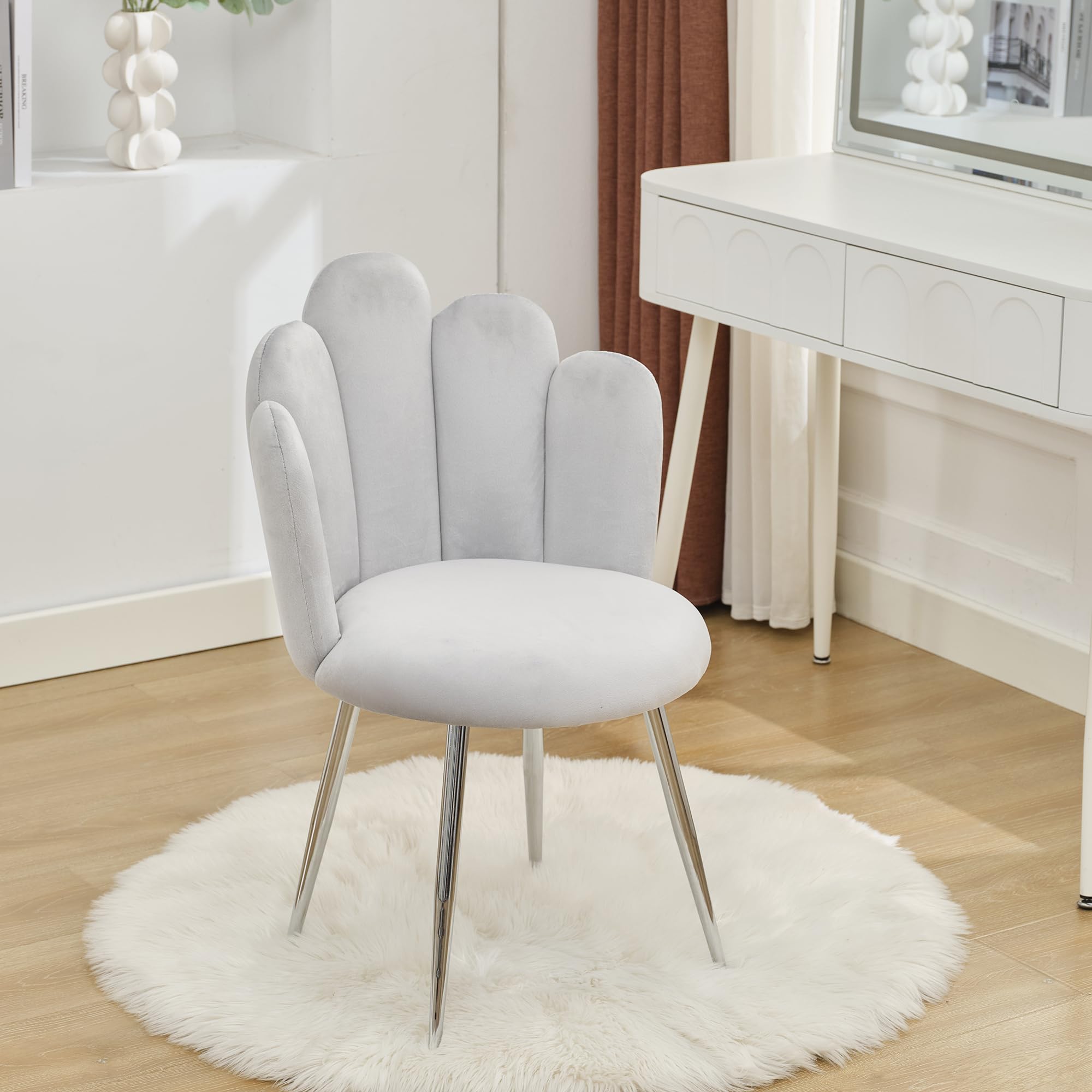 Photo 1 of BOWTHY Vanity Chair for Makeup Room - Midcentury Modern Accent Chair for Living Room Bedroom, Makeup Chair with Back Support Velvet Chair with Metal Legs (Light Grey)