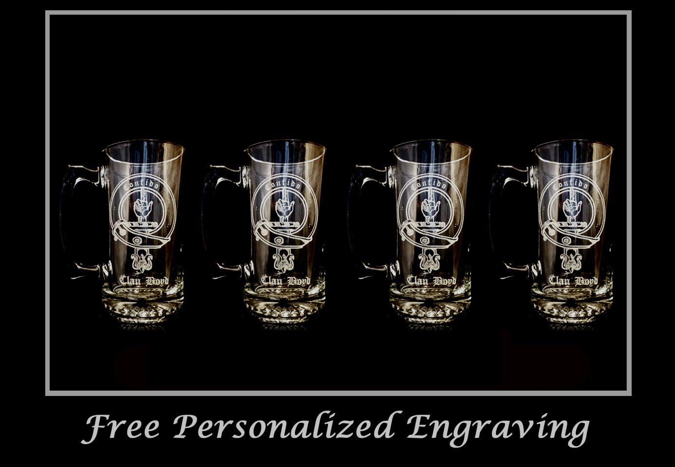 Clan Boyd Scottish Crest 27oz Stein Set of Four