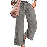 Flamingals Straight Wide Leg Jeans for Women Mid Waisted Casual Raw Hem Denim Capris Pants with Pockets