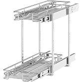 OCG 2 Tier Pull Out Cabinet Organizer (7.5" W x 21.5" D), Pull Out Drawers for Kitchen Cabinets, Pull Out Shelves for Base Cabinet Organization in Kitchen Bathroom Pantry, Chrome Finish