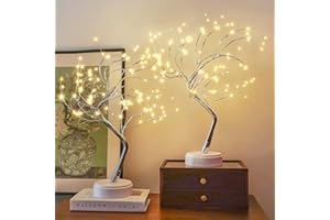 YIQU 2 Pack Christmas Fairy Lights Spirit Tree, 20" 108 LED Tabletop Mini Twinkle Tree Lights Warm White with 2 Modes, USB & Battery Christmas Artificial Bonsai Trees Lamp for Home Bedroom Indoor DIY Decor