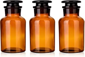 Kestun Lab Glass Reagent Bottle,Wide Mouth Glass Storage Bottle with Ground Stopper,Decorative Bottles/Vase (Amber, 3 * 125ML)