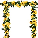 Shiny Flower 2 Pcs Silk Sunflower Vine Artificial Sunflower Garland Hanging Sunflower Garland Faux Sunflowers Vines for Home 
