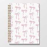 Poecinvi Pink Coquette Bow Spiral Journal Notebook 5.5x8.3, Preppy Spiral Journal Notebooks for School, Coquette Preppy School Supplies Notebooks, Pink Bow Journal for Women
