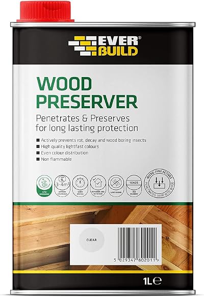Everbuild Wood Preserver Interior Exterior Quick Drying Low Odour Clear 1 Litre