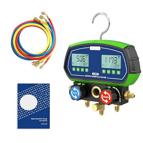 Flow Meter For R134a R134A HVAC Digital Manifold Gauge Set with 3 Hoses, R410A 90 ...