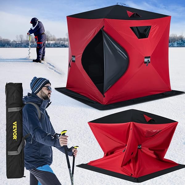 Amazon.com : VEVOR Pop-Up Portable Ice Fishing Shelter, 300D Oxford Fabric  Waterproof Ice Fishing Tent, Pop-Up Portable Isulated Ice Fishing Shelter,  2 Person, (RED) : Sports u0026 Outdoors