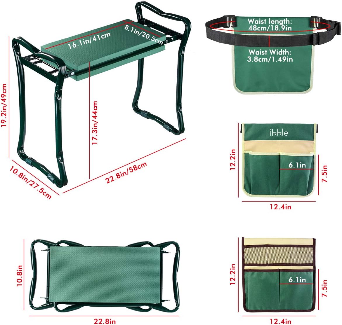 Garden Kneeler and Seat with 2 Bonus Tool Pouches - Adjustable Belt Tool Pounch - Portable Garden Bench EVA Foam Pad with Kneeling Pad - Sturdy, Lightweight and Practical - Protect Knees and Clothes: Furniture & Decor