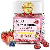 Ascool Ashwagandha Gummies for Stress Support & Relaxation with Magnesium + Vitamin D – 90 Count Sugar-Free, Vegan Ashwa Supplement