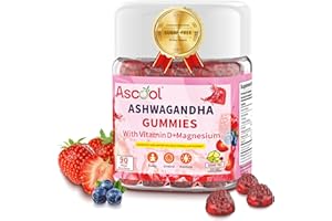 Ascool Sugar-Free Vegan Ashwagandha Gummies 90 Count - Water-Soluble Root Extract with Vitamin D & Magnesium for Women & Men - Lower Cortisol, Reduce Stress, Improve Sleep & Mood, Mixed Berry Flavor
