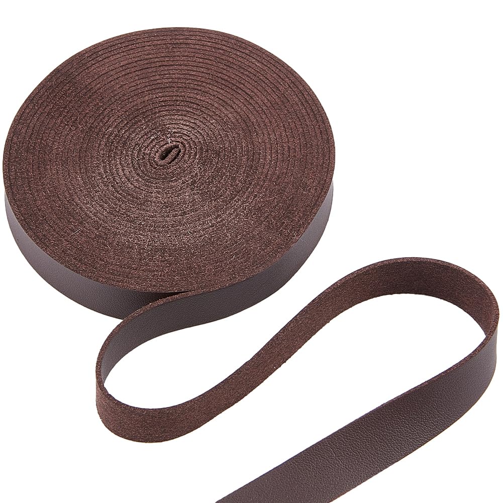 GORGECRAFT 5M x 15mm Wide Leather Strap Flat Leather Cord 1.6mm Thick Lychee Grain Imitation Strips Threads Braiding Ropes for DIY Craft Pet Collars Guitar Belt Bracelet Jewelry Making, Coconut Brown