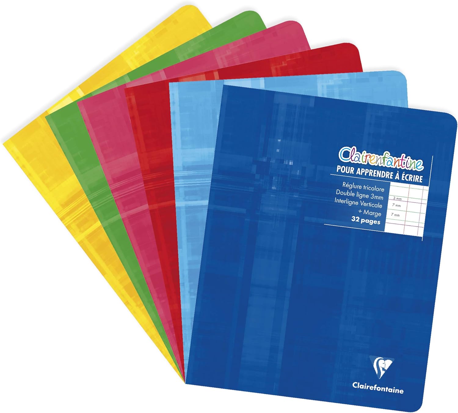 Clairefontaine 3794C, Stapled Writing Notebook, 17x22 cm, 32 Pages Double Line 3mm Vertical Spacing, White Paper 90 g
