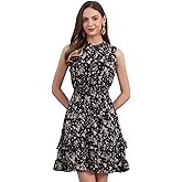 Allegra K Women's Floral Chiffon Dresses Smocked Mini Sleeveless A-Line Dress