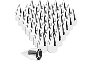 Cabtherlyn 33mm x 4 1/4" Chromed Spike Lug Nuts Covers Push on,ABS Chrome Plastic Caps Pointed Push-on Lug Nut Cover for Semi Trucks Trailers, Pack of 40 PCS