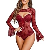 Avidlove Women Lace Bodysuit with Crop Top Sexy Going Out Bodysuit Floral Lace Lingerie Set Sexy Rave Outfits