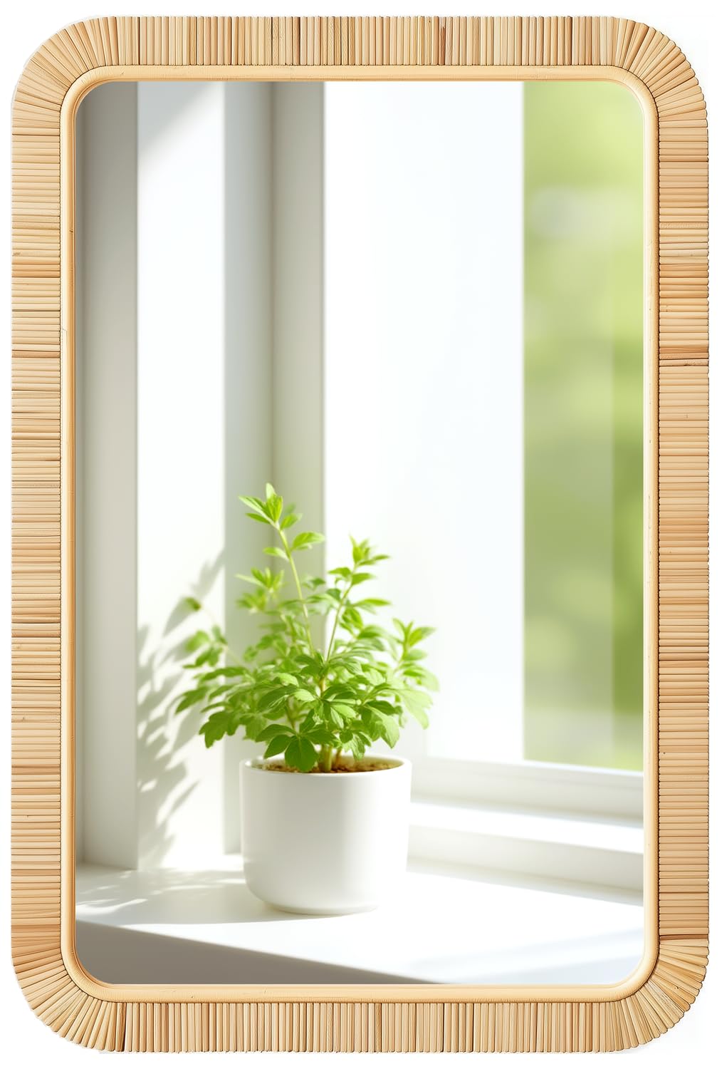 Photo 1 of Fllamo Rattan Bathroom Mirror Wall Mounted Bathroom Mirror for Rustic Farmhouse Style Wicker Rattan Frame,Boho Mirror for Bathroom Bedroom Entryway Living Room Decor