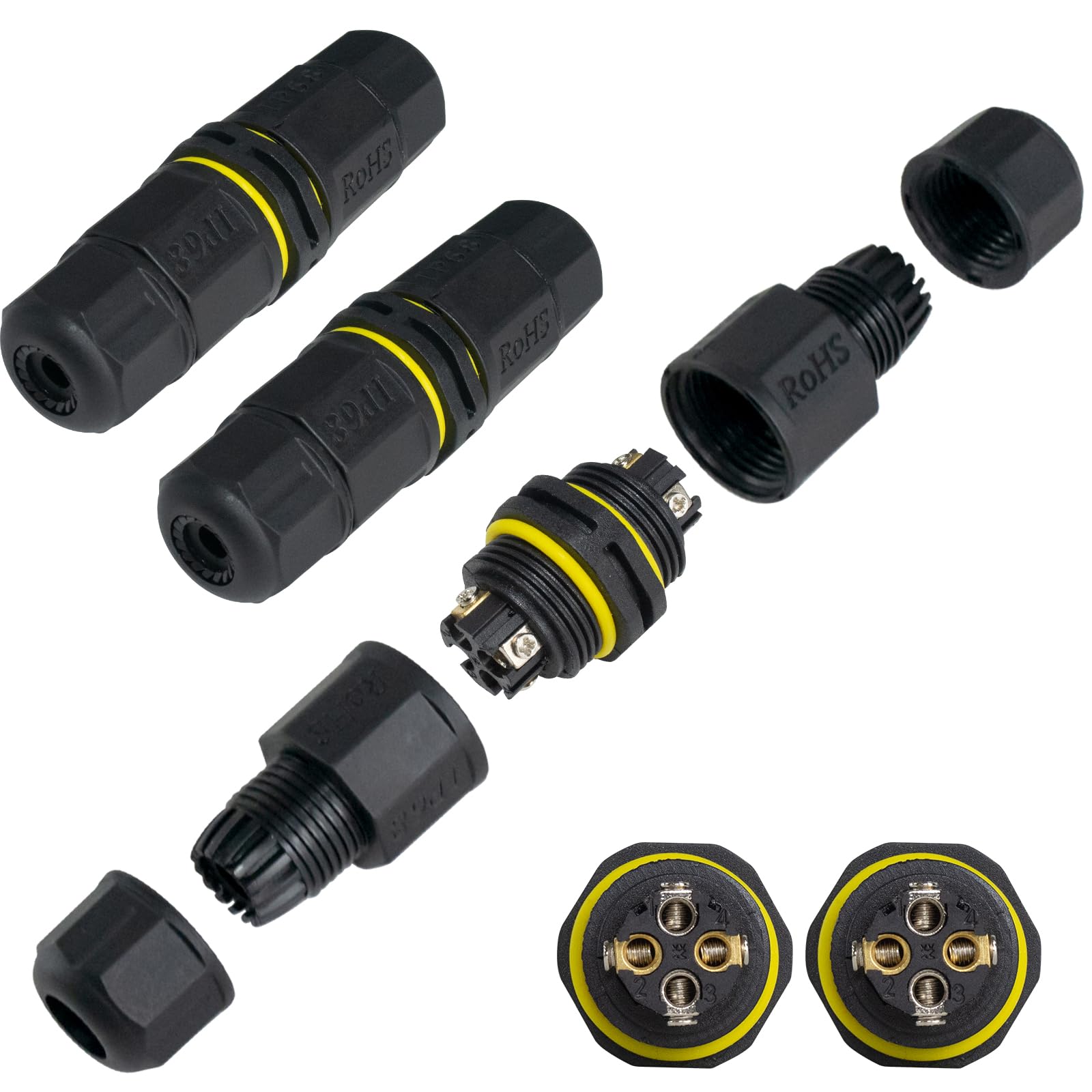 Duttek Junction Box Outdoor Waterproof IP68 Electrical Cable Connector 4pin M20 Plug Wire Range Ø3mm 4.5-10mm External Cord Boxes for Outdoor Billboards, Road Landscape Lights, Etc 2 pcs