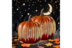 SHRANDI Starry Night Pumpkins, Illuminated Twinkle LED Light Pumpkins, Set of 2 Timer Lighted Sparkling Starry Night Glass Pumpkin Light for Bedroom Hallway (Orange, S)