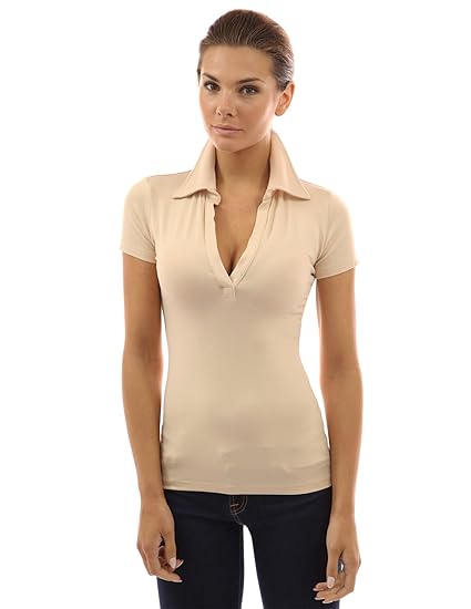 PattyBoutik Damen Polohemd mit V-Ausschnitt und kurzen Armen