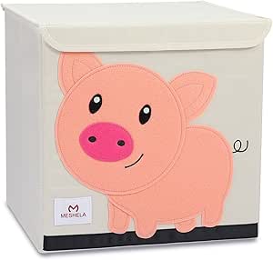 Meshela Caja de almacenamiento para niños de gran capacidad [Plegable] lona de dibujos animados, cubo organizador para ropa [Cerdo - 33 x 33x33]