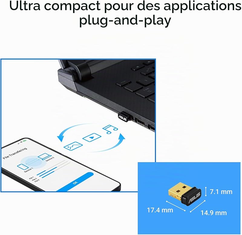 USB-BT540 - Adaptateur USB Bluetooth 5.4, Connexion jusqu'à 7 appareils, Design Ultra-compacte, EDR & BLE, Le Audio, Compatible avec Windows 11/10 & Linux pour Ordinateur de Bureau et Portable
