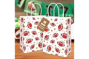 Shindel Paper Gift Bags, Football Goodie Bags with Handles, 5.5 x 2.8 x 8 Inches, Pack of 16 for Team Snack kids Birthday Party Favor Supplies