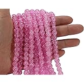 ZHFMLY8mm Pink Crackle Glass Beads for Jewelry Making 450pcs Panited Handcrafted Round Beads for Bracelet Lampwork Smooth Loose Beads Spacer Necklace Earring & DIY Crafts Beads Supplies