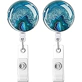IAMRAVER 2 Pack Retractable Badge Holders Cute Badge Reel Badge Clip ID Card Holders for Student Office Worker Doctor Nurse Teacher(Blue Geode Marble Agate Stone)