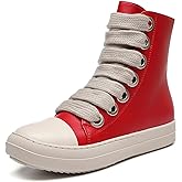 MOFEEDOUKA Womens High Top Sneakers Thick Shoe Laces PU Leather Comfort Platform Walking Shoes with Zipper