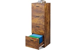 DEVAISE 4 Drawer File Cabinet with Lock, Vertical Filing Cabinet for A4/Letter Size Files, Wood Storage Organizer for Home Office, Rustic Brown