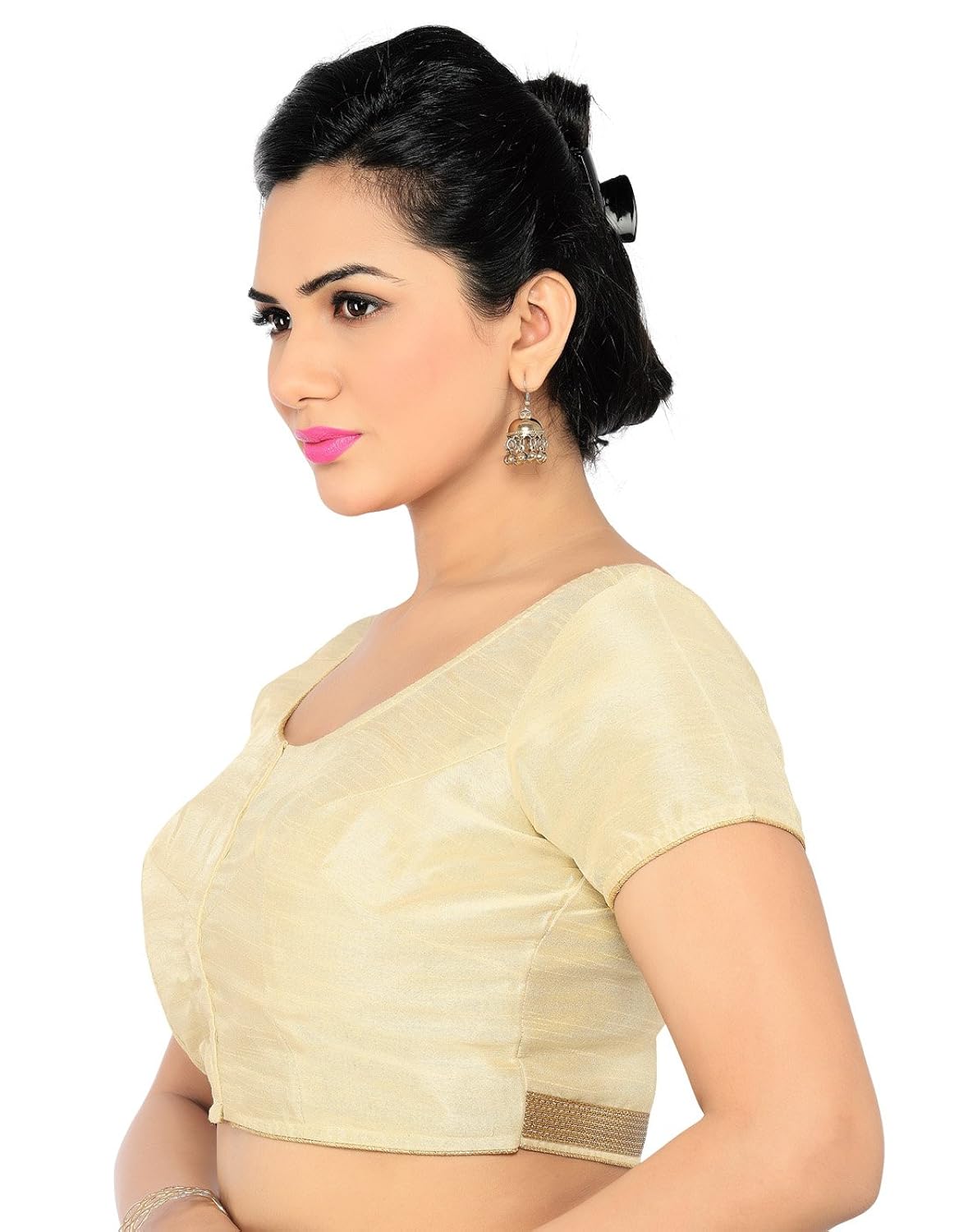 studio shringaar party gold solid short sleeve non-padded blouse