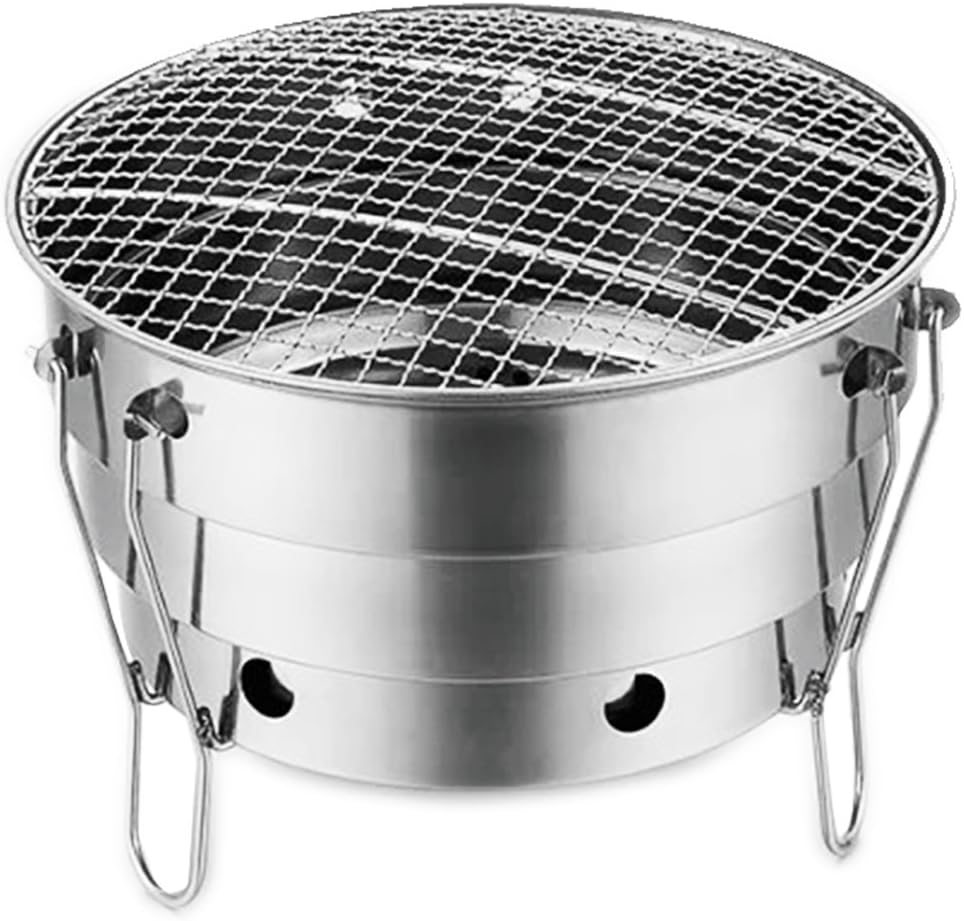 SUMERFLOS Portable Foldable Charcoal Grill, 11 inch Small Stainless Steel Windproof Grill, Lightweight BBQ Grill with Carry Bag Perfect for Home Garden Outdoor Camping Picnic Beach Barbecue Party