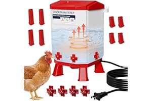 Nexum Heated Chicken Waterer - 2 Gallon Winter-Proof Poultry Drinker with Nipples and Stand, Auto Thermostat for Chickens, Ducks & Quail - Freeze-Resistant, Easy Fill (Red, 2 Gallon)