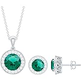 Rosec Jewels Certified 3 Carat Lab Grown Emerald Necklace Earrings Set in Silver, Aaaa Quality, Emerald Bridal Jewelry Set (Ideal For Gift)