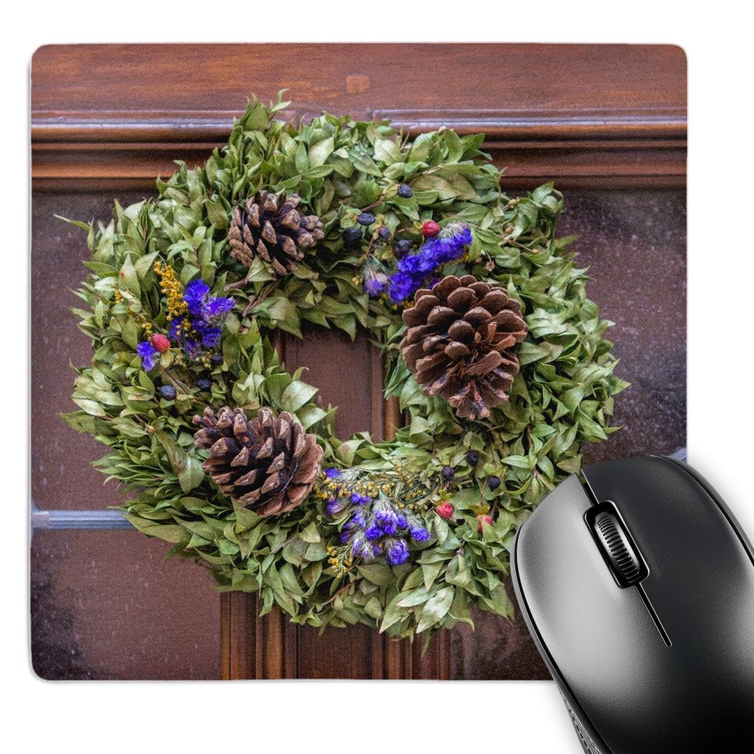 3dRose mp_188529_1 8" x 8" Decorative Holiday Wreath on Front Door Rothenburg Germany Mouse Pad