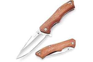 Vickay Pocket Knife for Men, 3.4" 8Cr13MoV Steel Blade, Wood Handle EDC Folding Knife with Liner Lock for Outdoor Camping, Tactical, Hunting, Hiking, Survival - Father’s Day Gift