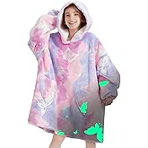 Fiosnow Glow in the Dark Butterfly Blanket Hoodies for Kids 6-13YR Oversize Wearable Blanket Hoodies for Boys Girls Teens