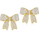ENSKEFEN Gold Silver Bow Earrings for Women Cute Bowknot Stud Earrings Trendy Ribbon Bow Earrings Fashion Jewelry