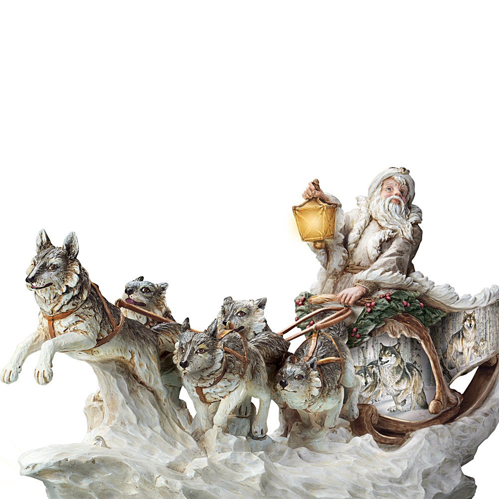 Wolf Art Illuminated Christmas Decor Sculpture Santa's White Wolf