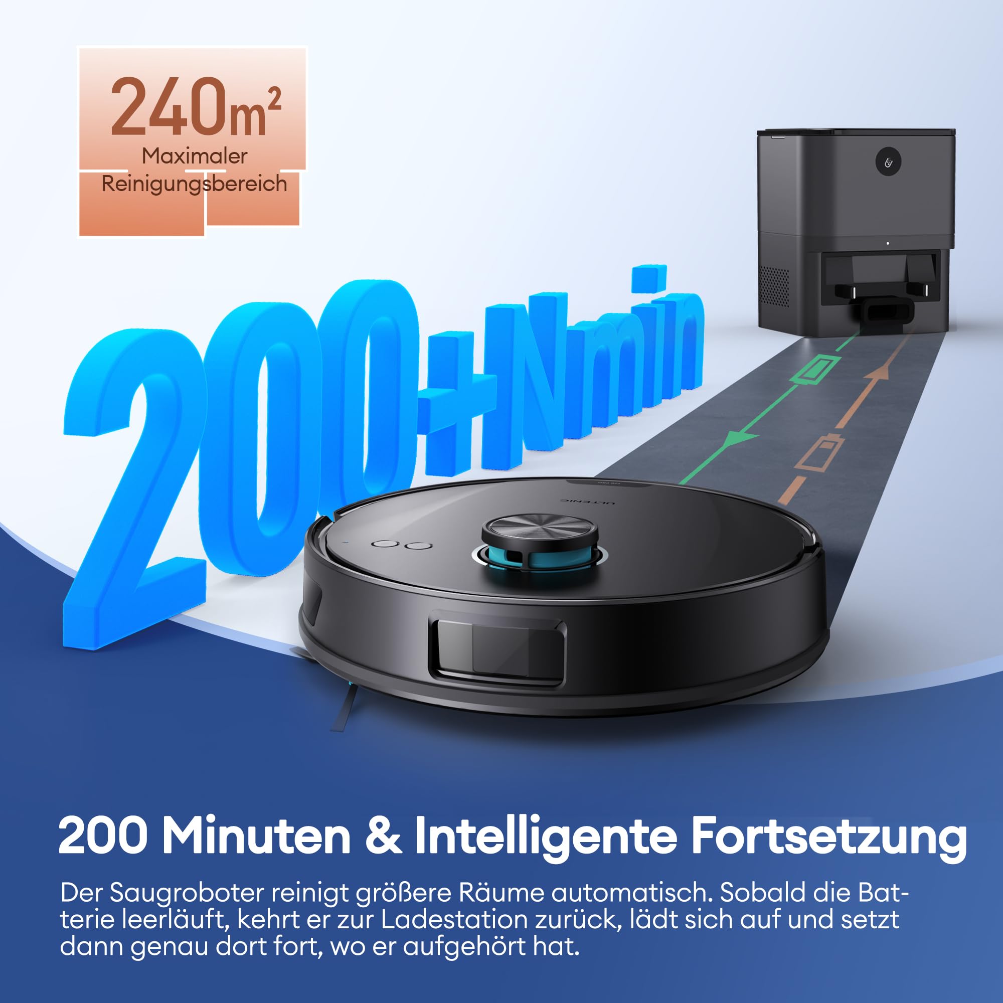 Ultenic Saugroboter mit Wischfunktion, 10000Pa 200Min Staubsauger Roboter mit Absaugstation 3,5L, LiDAR Navigation, 4-in-1 Saug und Wischroboter für Teppich Tierhaare Böden, APP Steuerung 5